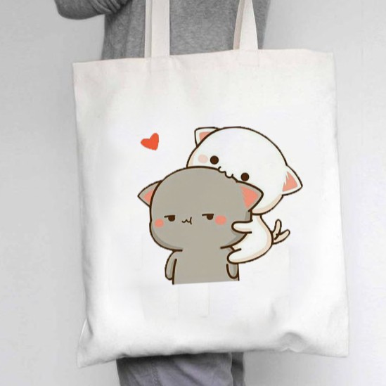 Túi Tote Vải Canvas Hình Cặp Đôi Mèo WICO Dễ Thương