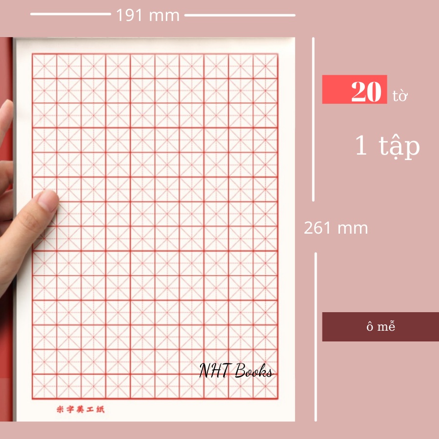 Vở tập viết chữ Hán luyện NHT Books luyệ viết tiếng Trung theo ô vuông kẻ chéo giấy ô mễ 154 ô