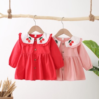 Váy babydoll cổ sen thêu hình cherry cho bé gái - mẫu mới quảng châu 2019