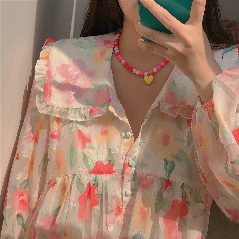 Vòng cổ Chuỗi Hạt Trái Tim Hồng