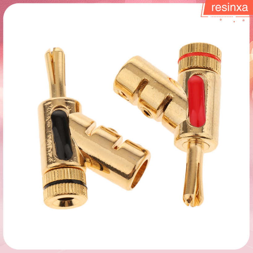 2pcs/Set 4mm Pure Copper Gold Plated Banana Plugs, Speaker Wire Cable Self-Lock Audio Connectors AMP Screw Lock Type Terminal Plugs (Black+Red)