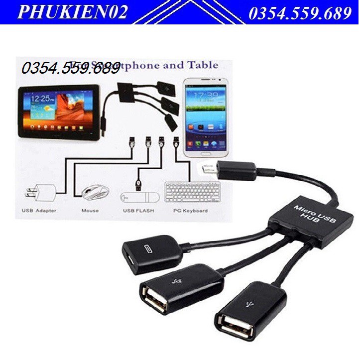 Cáp OTG 3 đầu cho android - Cáp Usb cho android - OTG cable 3 in 1