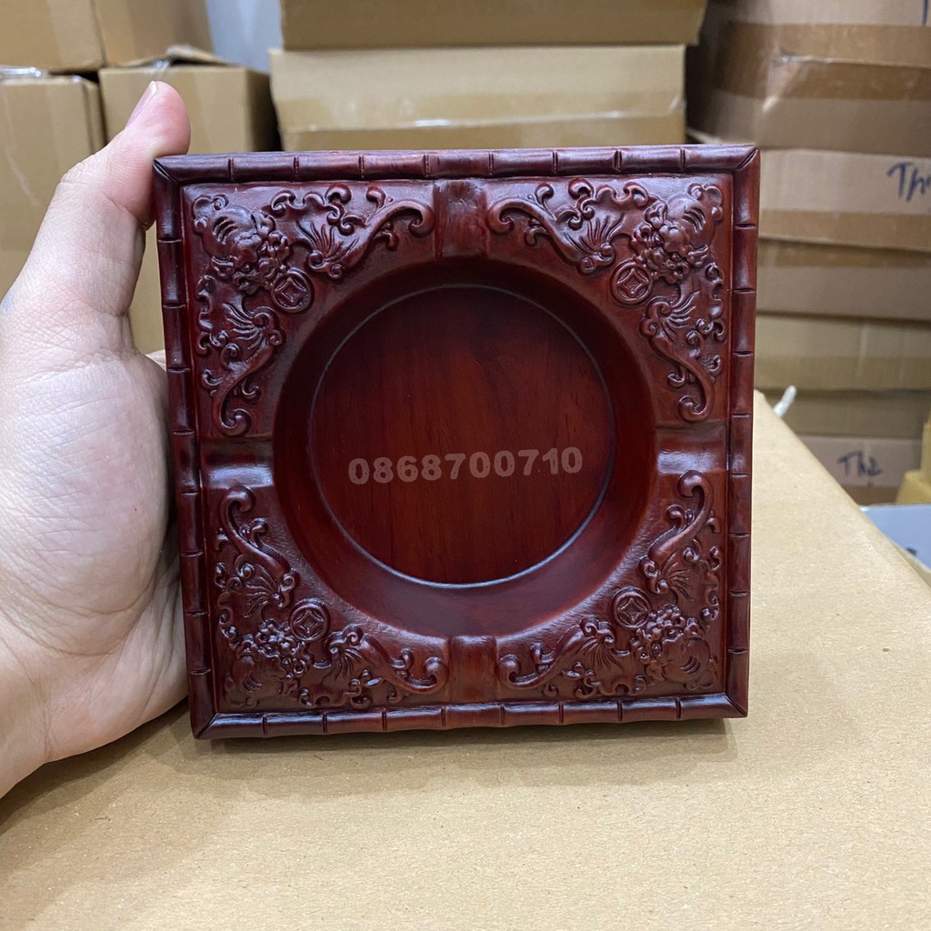 GẠT TÀN VUÔNG NGUYÊN KHỐI GỖ HƯƠNG ĐỎ - HÀNG CAO CẤP