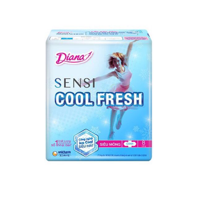 Combo 6 gói Băng Vệ Sinh Diana Cool Fresh Siêu Mỏng Cánh Gói 8 Miếng