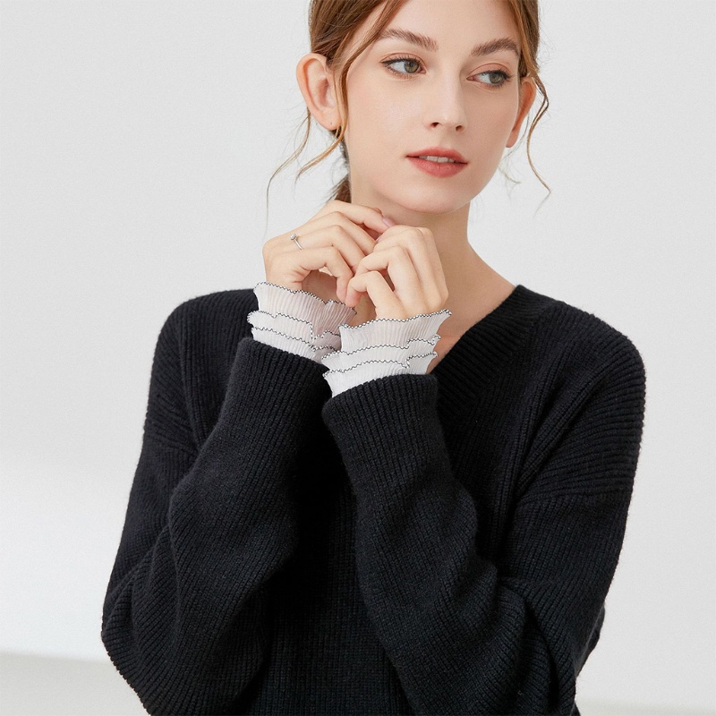 YOUYO Tay áo giả ren xếp ly xếp ly có cổ tay tháo rời được