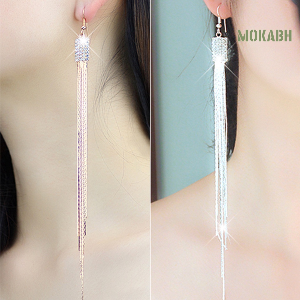 1 Đôi Bông Tai Dáng Dài Đính Đá Thời Trang Dành Cho Nữ