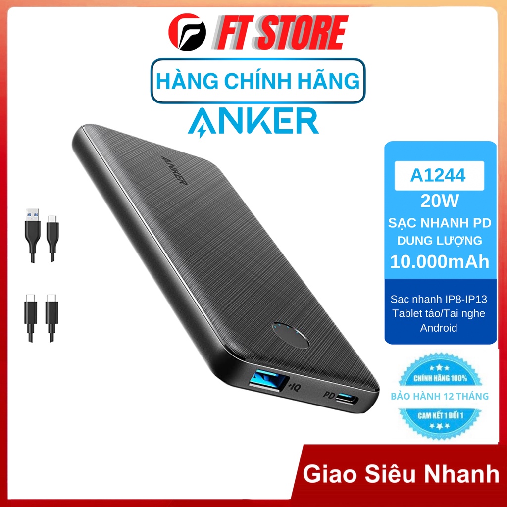 Sạc Dự Phòng ANKER Sạc Nhanh PD 20W A1244 10000mAh dành cho điện thoại/tablet nhà táo BH12T