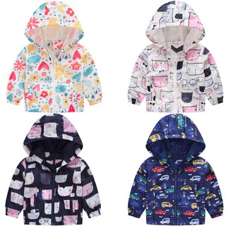 Toddler Kids Baby Girls Boys Cartoon Cat Car Spring Hooded Coat Jacket Tops