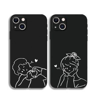 Ốp Điện Thoại Silicon Mềm Viền Đen Hình Cặp Đôi Sáng Tạo Cho iPhone 14 15 Pro 12 mini 11 13 Pro Max XR 6S 7 8 + XS Max SE2 SE3