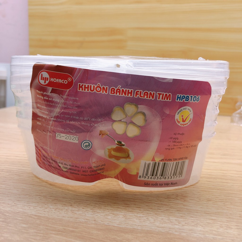 bộ 10 khuôn nhựa bánh flan hình tim có nắp đậy