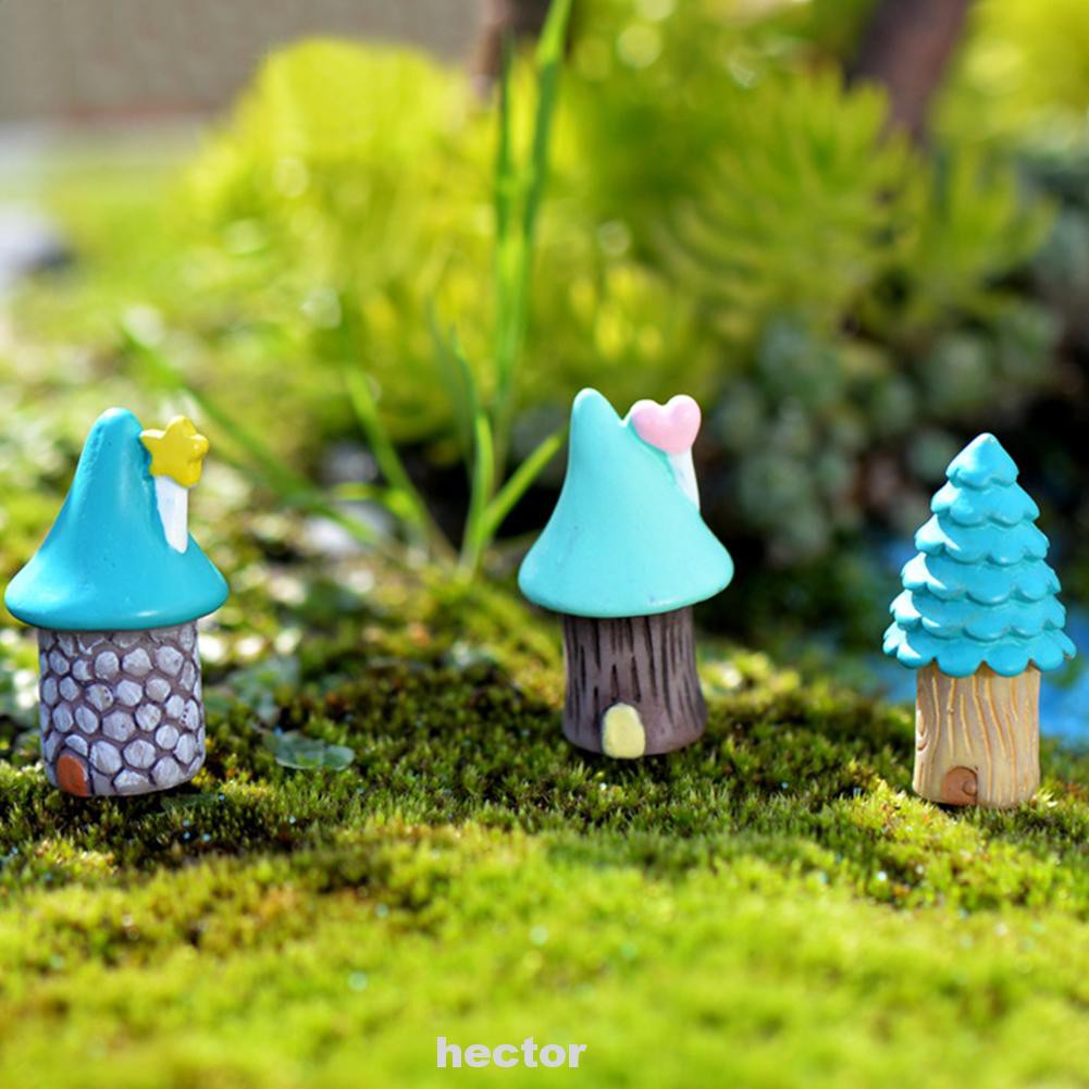 3pcs Resin Fairy Blue Mini Vintage Craft Accessories House Micro Landscape