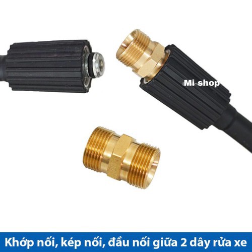 Đầu nối giữa 2 dây của máy rửa xe ren 22mm,đồng  vàng nguyên chất, khong phải hợp kim đồng, cút nối ren đồng 22mm