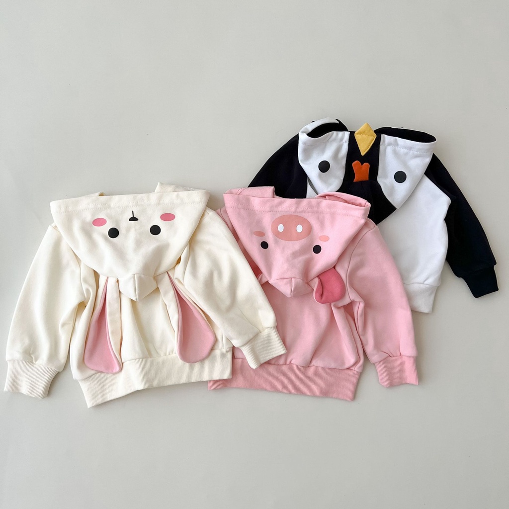 Áo Khoác Cotton Tay Dài Có Nón In Họa Tiết Hoạt Hình Đáng Yêu Dành Cho Bé Trai Gái 2307