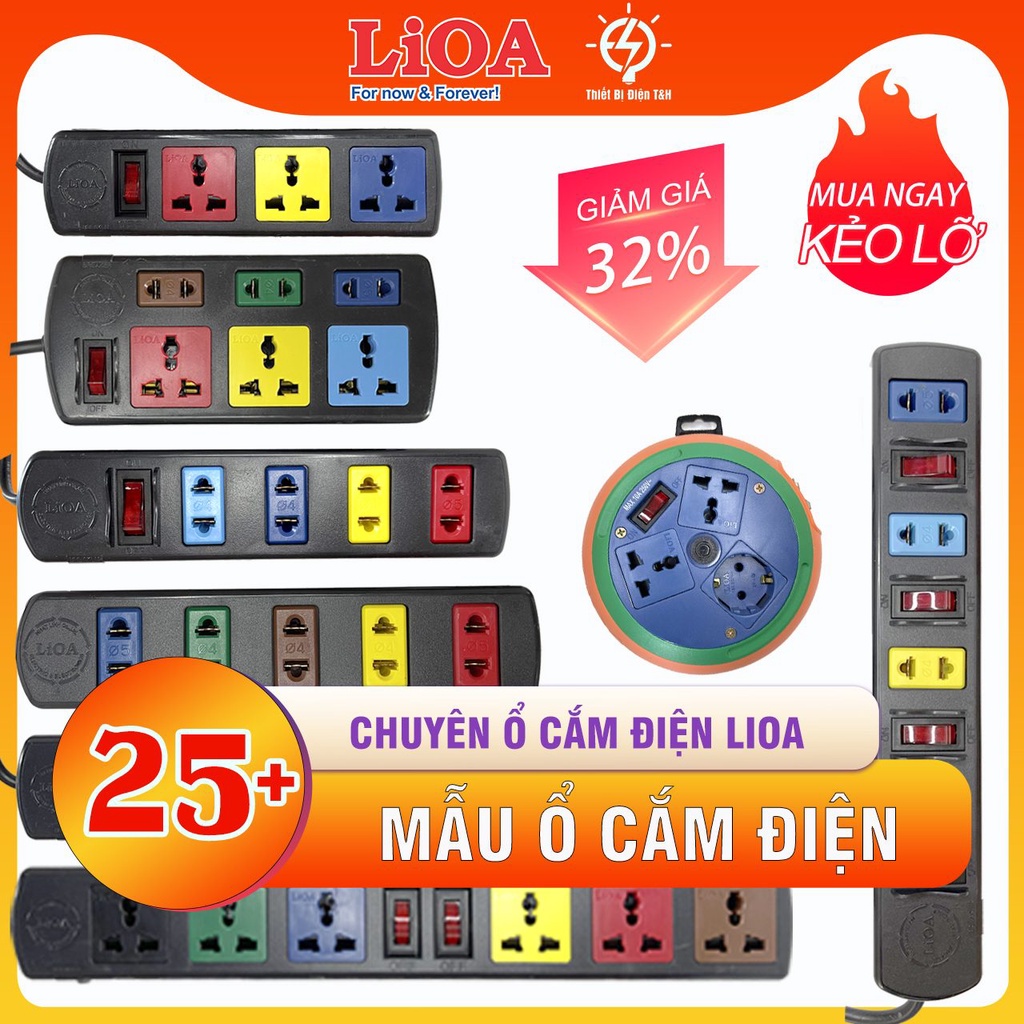 Ổ cắm điện LIOA đa năng, cao cấp, chịu tải, 4 lỗ, 6 lỗ, 8 lỗ, 10 lỗ, dây dài 3M, 5M, chính hãng - Thiết Bị Điện T&amp;H