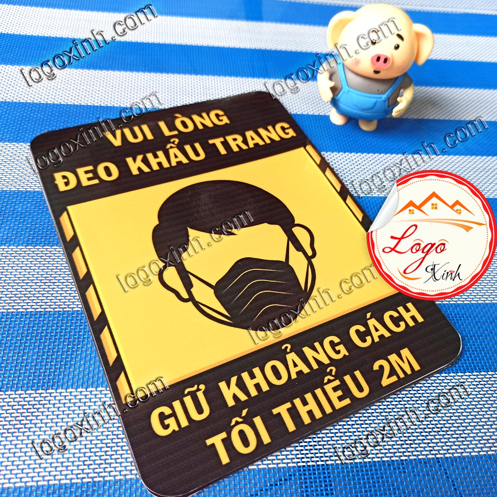 LOGO STICKER DÁN YÊU CẦU ĐEO KHẨU TRANG GIỮ KHOẢNG CÁCH PHÒNG DỊCH COVID 19