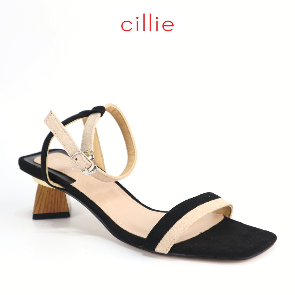 [Mã WABRWS giảm 15% đơn 150K] Giày sandal quai ngang da lộn phối màu cao 5cm Cillie 1198