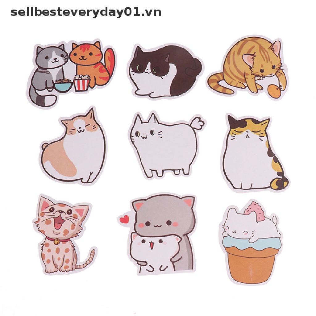 【sellbesteveryday01.vn】 50Pcs Cute Cat Cartoon Stickers Laptop Phone Skateboard Car Suitcase Decals .