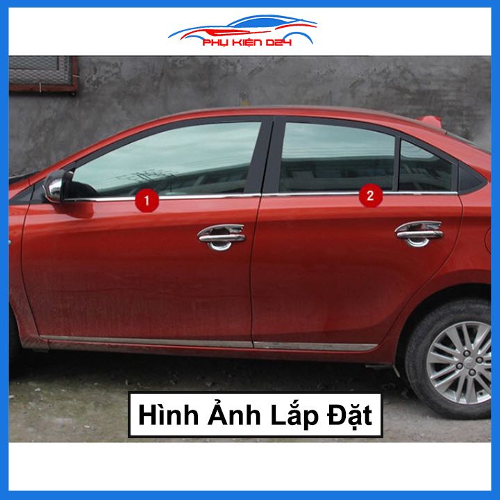 Bộ nẹp viền chân kính cong kính Toyota Vios 2014-2015-2016-2017-2018 Inox sáng bóng chuẩn form xe