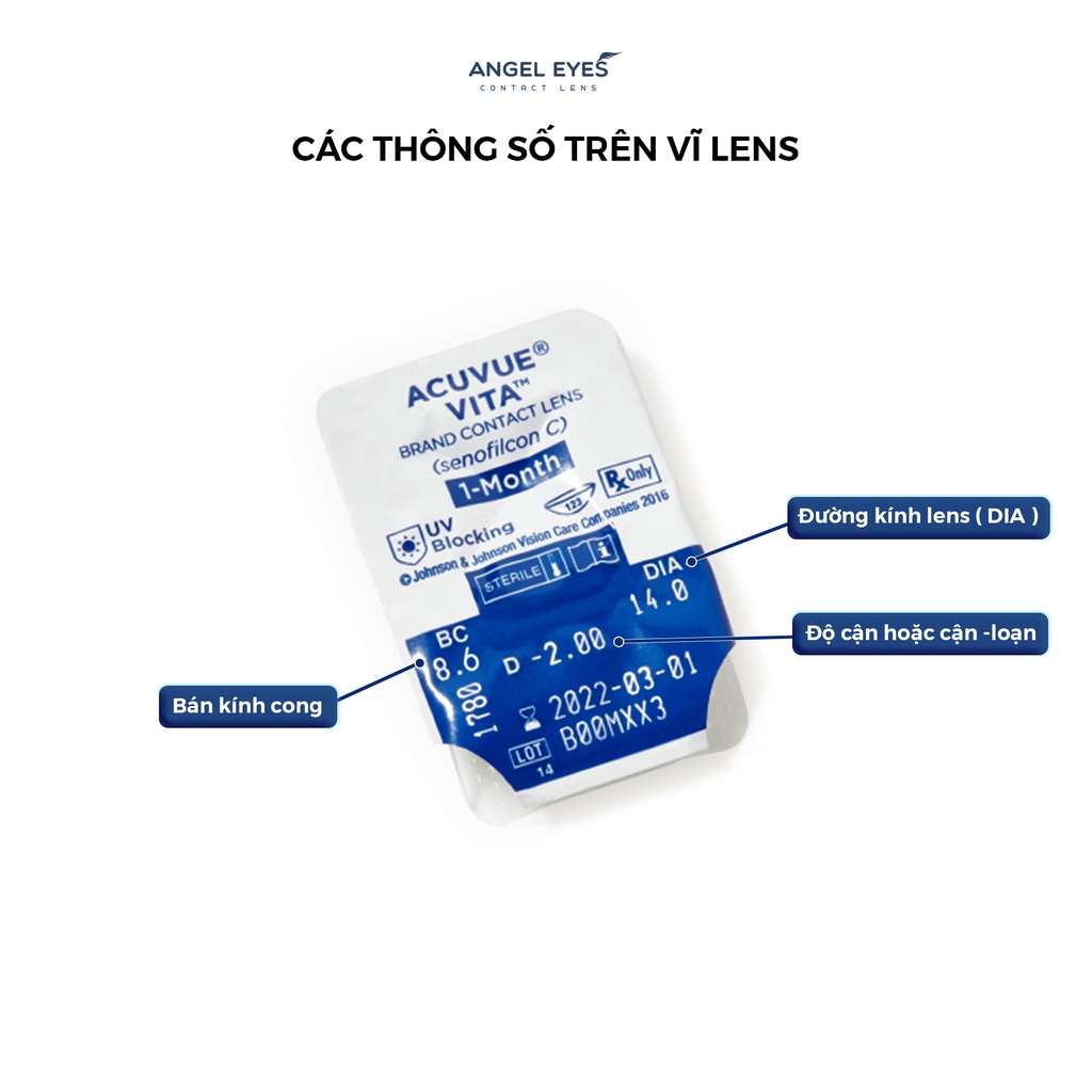 [Chính hãng] Lens trong suốt cận và cận - loạn 1 tháng Acuvue Vita của Mỹ độ cận 1-9 Angel Eyes phân phối chính hãng