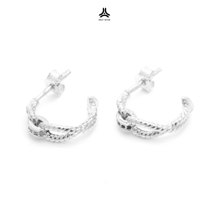 Khuyên tai bạc nam, nữ HeliSilver Dia Rope đá đen S925 KTB185