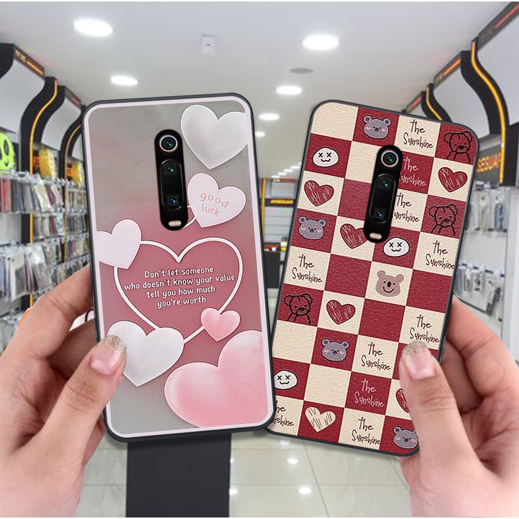 Ốp Xiaomi Redmi K20 / MI 9T / K30 / K30 5G in hình trái tim caro đen trắng , hồng cute xinh xắn dễ thương