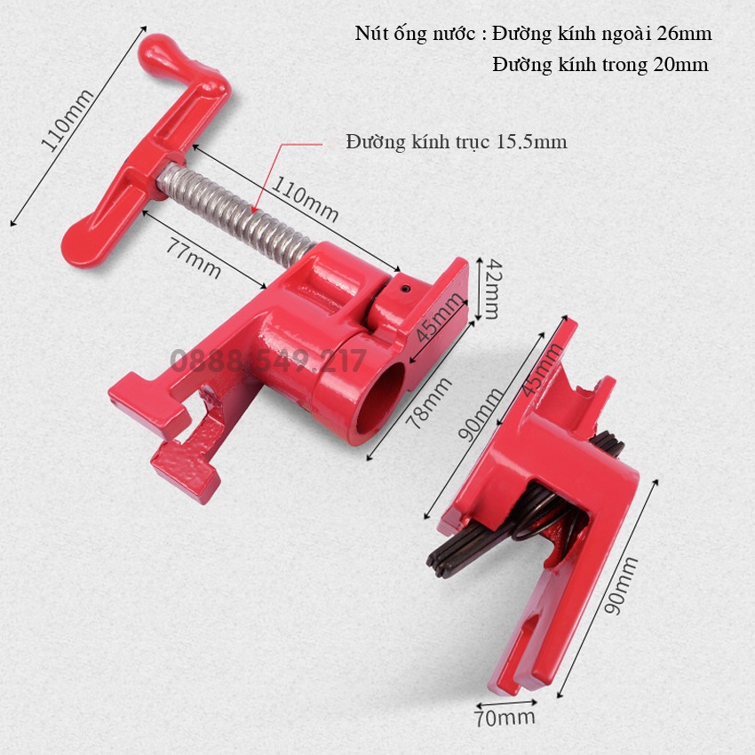 Cảo Ống Nước Phi 27 Có Chân - Kẹp Ván Gỗ Cảo Ống Nước Bằng Thép Cực Kì Chắc Chắn