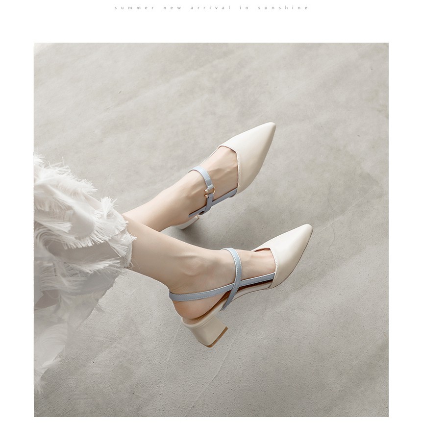 Giày cao gót phong cách Hàn Quốc gót thô 4cm màu trơn