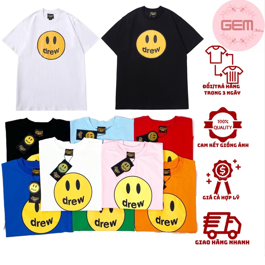 Áo thun unisex nam nữ MẶT CƯỜI D.REW basic , áo phông oversize dáng rộng tay lỡ cá tính kiểu dáng Hàn Quốc form rộng