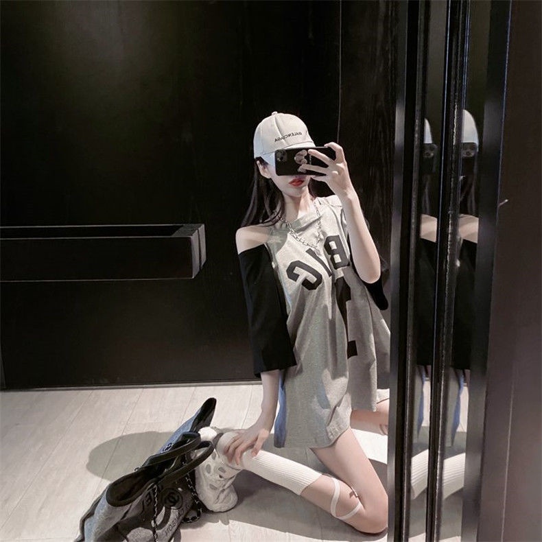 JSC Áo Thun Tay Ngắn Hở Vai Dáng Rộng Màu Sắc Thời Trang Mùa Hè Xinh Xắn Cho Nữ