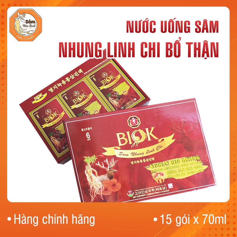 Nước Uống Sâm Nhung Linh Chi Bổ Thận Hàn Quốc BIOK - Hộp Trung (15 gói x 70ml)