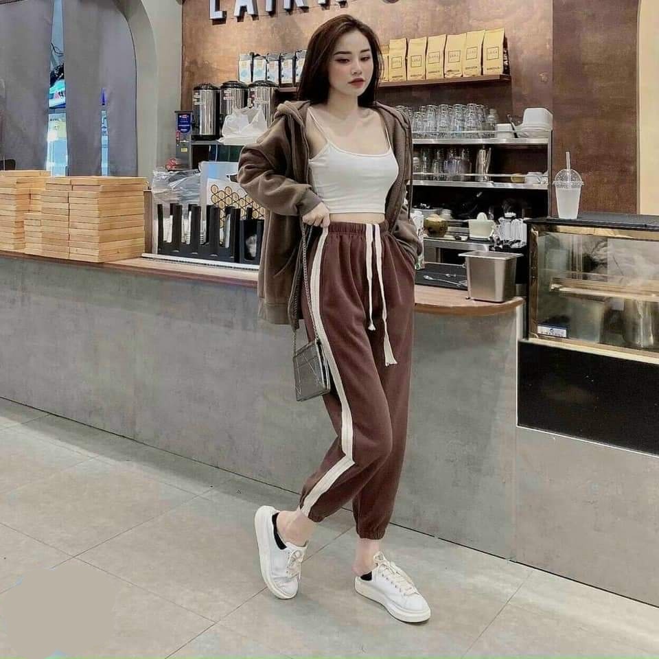 Quần jogger ống rộng nữ ZENA dây rút bo gấu 1 sọc chất boom nhung xịn Q9999