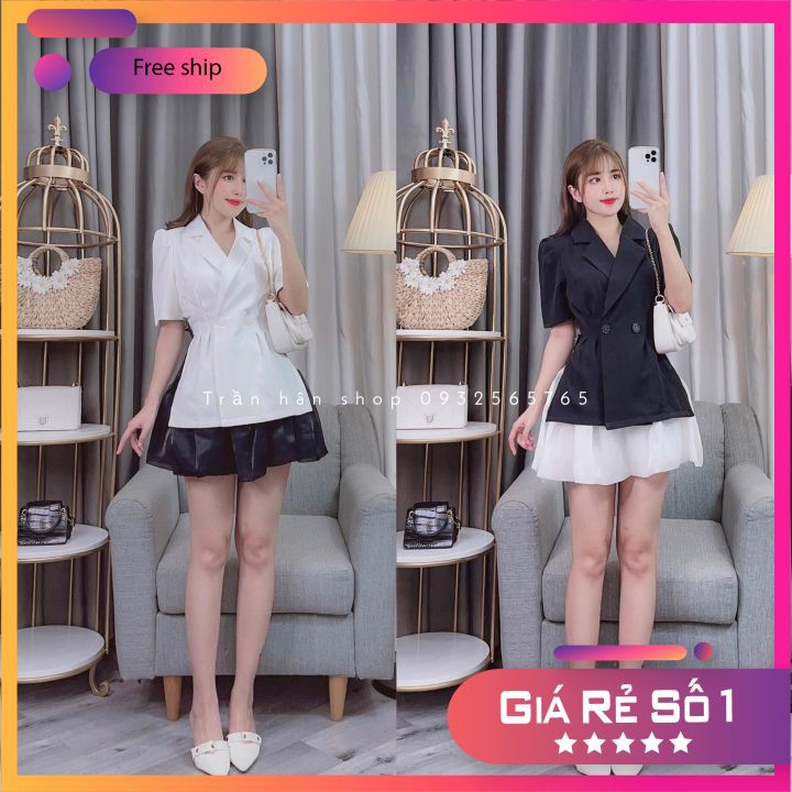 set bộ nữ (HÌNH THẬT SHOP CHỤP) áo vest tay phồng chít eo kèm chân váy ánh nhũ⚡4011391