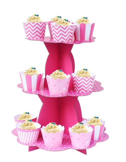 Kệ bánh cupcake 3 tầng theo chủ đề: elsa, người nhện, xanh bi, hồng bi,...
