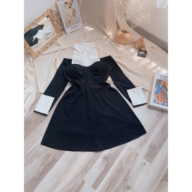 ĐẦM PHỐI TAY CỔ SƠMI CUT OUT VAI SIÊU XINH KÈM ẢNH RHAJAT