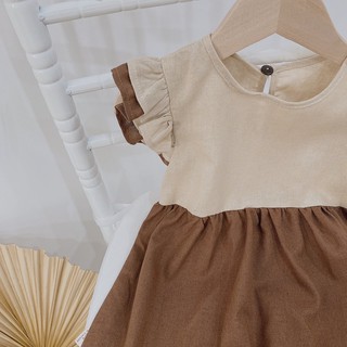 ĐẦM LINEN NÂU PHỐI BE VINTAGE