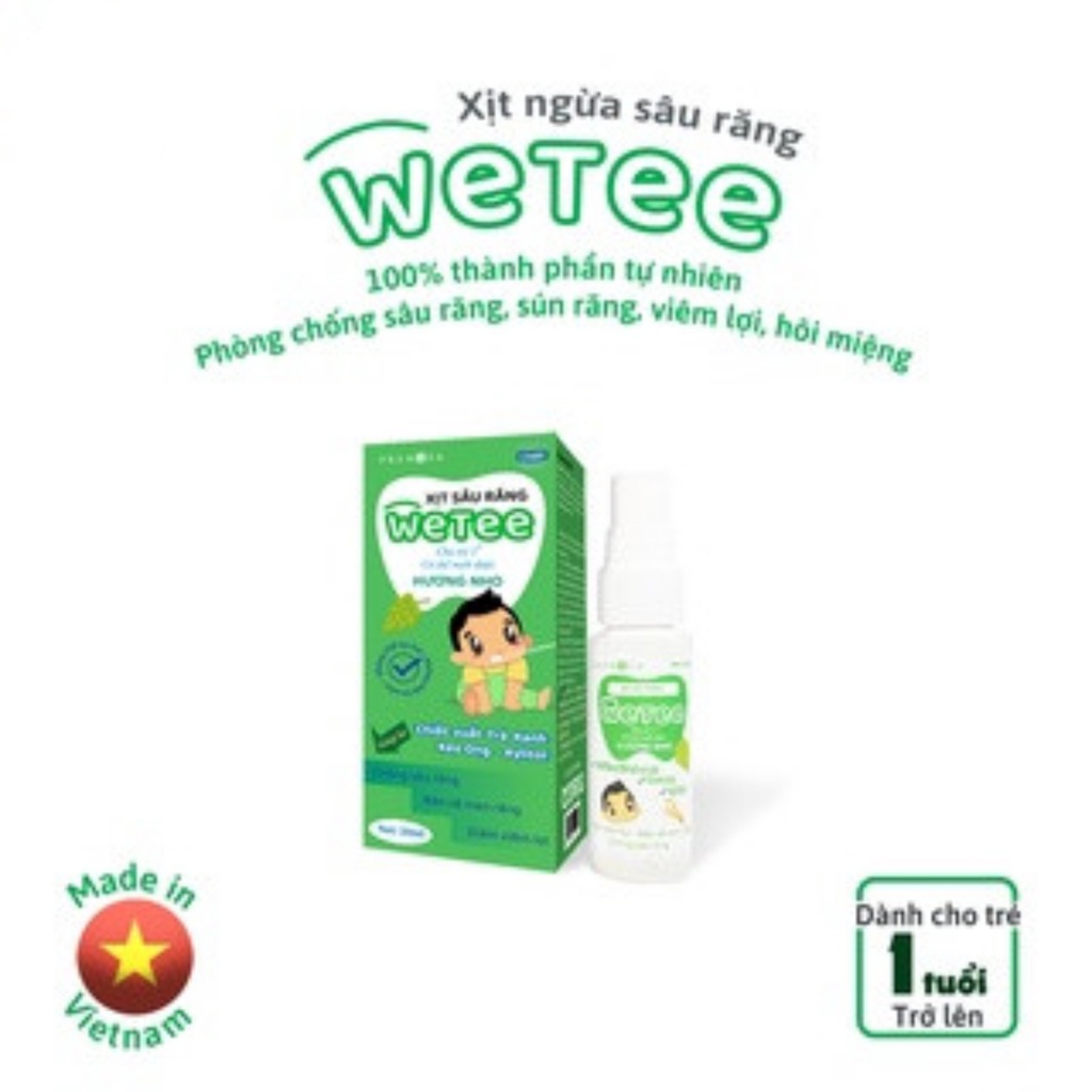 Xịt răng miệng thảo dược Wetee lọ 30ml an toàn cho bé. Xịt ngừa sâu răng, sún răng, viêm lợi, hôi miệng, bảo vệ men răng