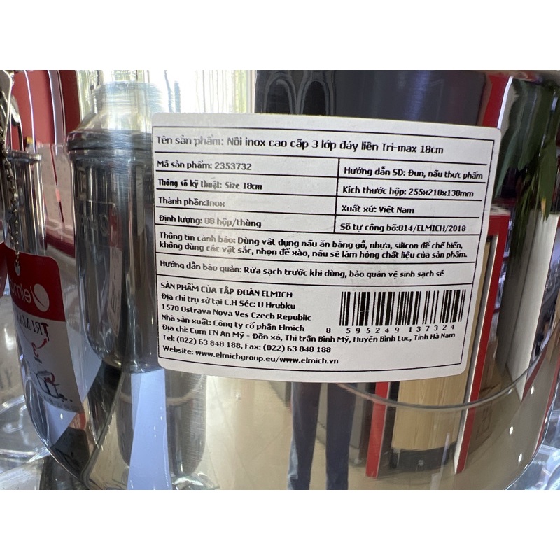 Nồi inox 3 lớp đáy liền elmich TRI-MAX 16CM, 18CM, 20CM, 24CM, 26CM, 28CM mã sản phẩm 2353731