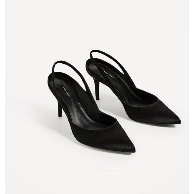 Giày cao gót slingback Za.ra satin gót đũa (hàng xuất xịn chuẩn store, ảnh thật)