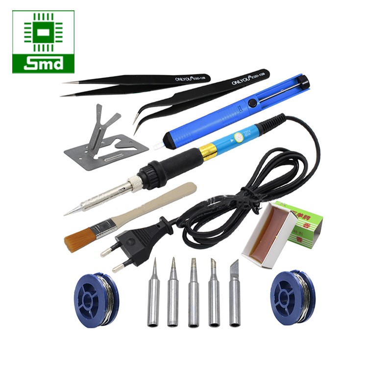 Combo Bộ 14 đồ tay hàn điều chỉnh nhiệt 60W và phụ kiện nhựa thông, hút thiếc, thiếc