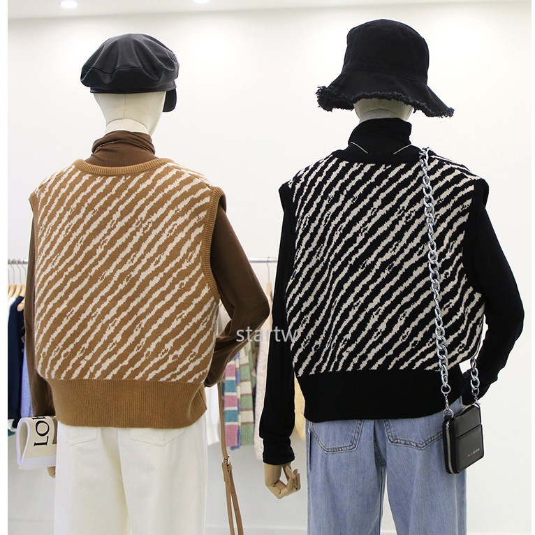 Áo dệt kim không tay cổ chữ v họa tiết ngựa vằn thời trang dành cho nữ | BigBuy360 - bigbuy360.vn