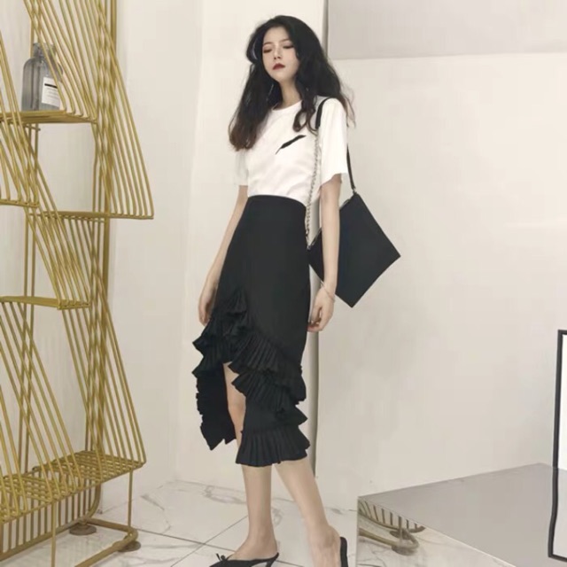 Set áo thun chân váy đuôi cá xếp ly bèo (feedback)