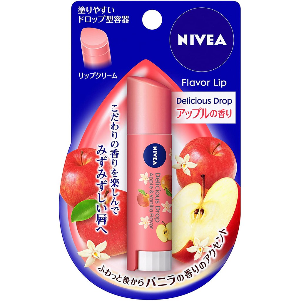 Son dưỡng Nivea Flavor Lip Delicious Drop Nhật Bản - son dưỡng không màu mùi đào, táo - 3.5g