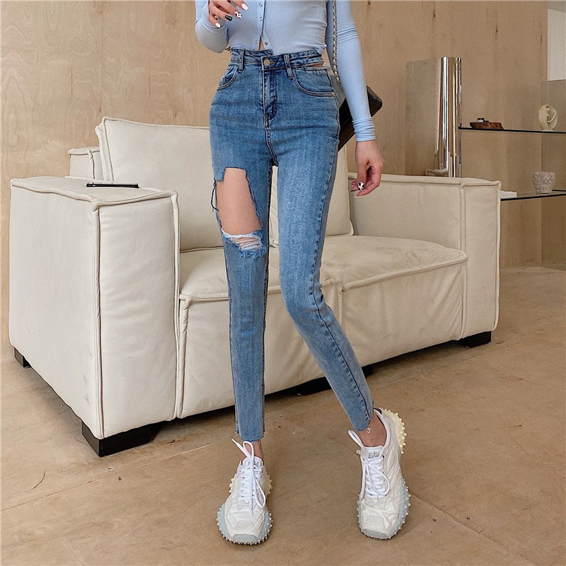 Ulzzang ( 얼짱) - QUẦN JEANS RÁCH DÁNG ÔM THỜI TRANG NỮ