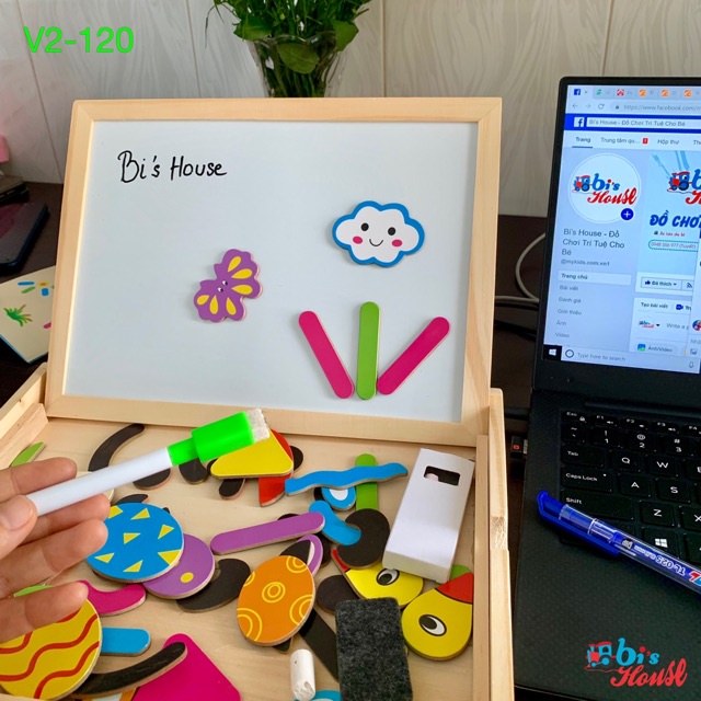 ✙Tranh nam châm ghép hình 2 mặt đa năng - đồ chơi gỗ Bi House