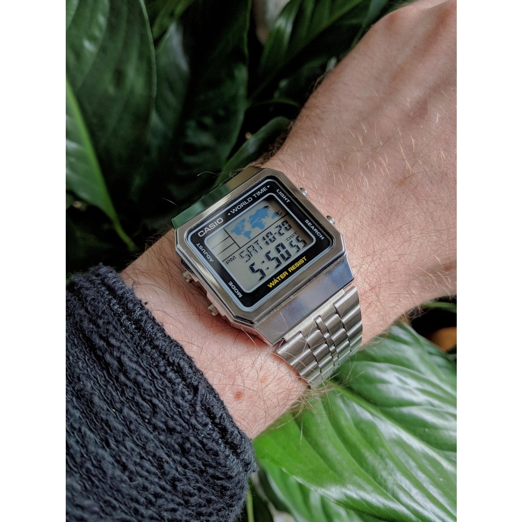 Đồng hồ Nam Casio A500WA-1DF, đồng hồ chính hãng, (dây bạc mặt đen)