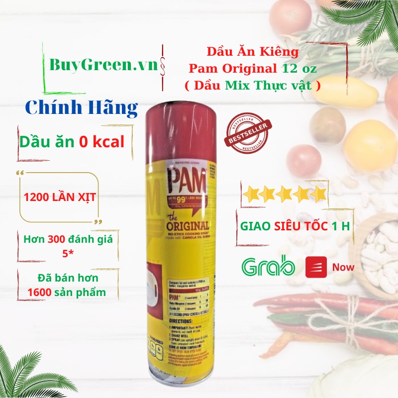 ✅[CHÍNH HÃNG]✅ PAM 12 oz ( ~ 1200 lần xịt ) [ chai mới ] Dầu Ăn Kiêng 0 calories Dạng Xịt hạt cải Pam original 12 oz.