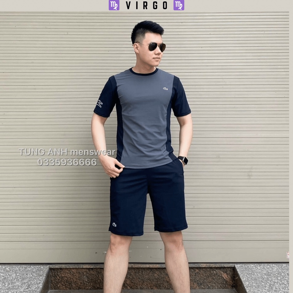 Bộ quần áo nam cổ tròn ngắn tay mùa hè cao cấp LACOSTE vải cá sấu xịn (ảnh thật)