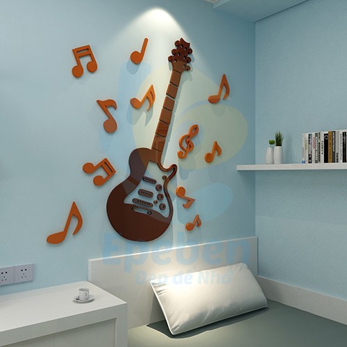 Tranh Dán Tường Mica 3D Electric Guitar Spirit Rock Trang Trí Phòng Nhạc