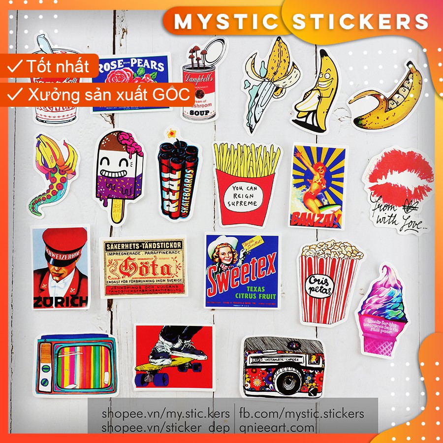 [SET TỔNG HỢP #2] 100 Sticker chống nước/ trang trí, set mix ,dán xe laptop mũ bảo hiểm vali...