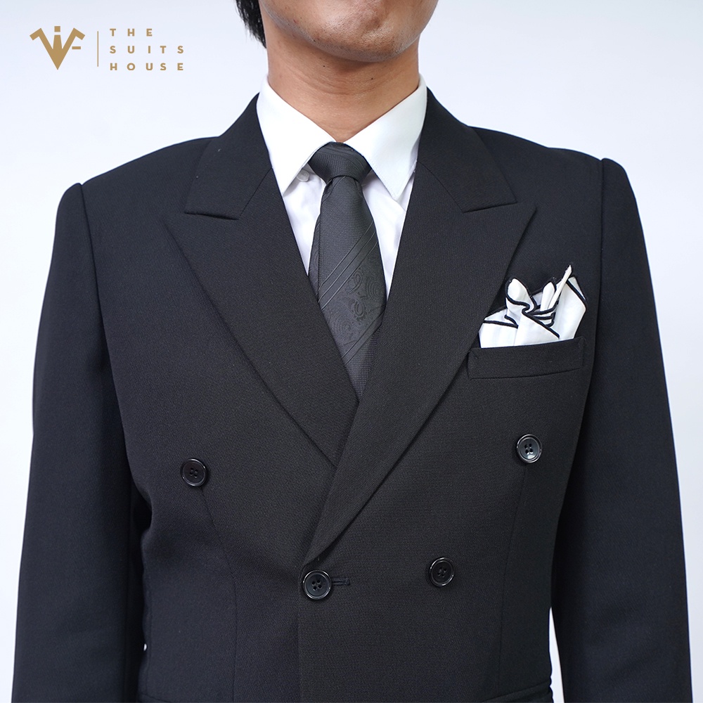 Bộ vest nam đen sáu khuy áo suits blazer quần tây crop gấu, form ôm, satorial, vải WOOL- The Suits House